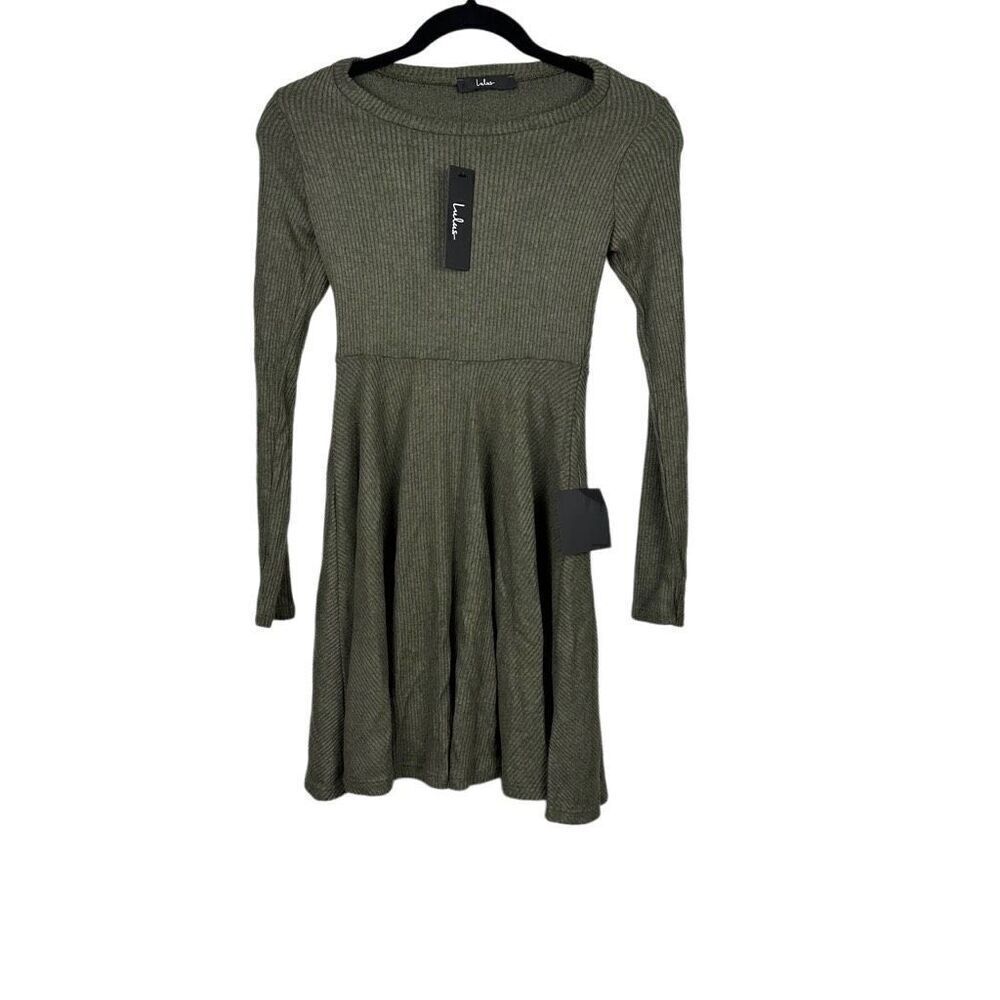 NWT lulus Fit and Fair Olive Green Ribbed Knit Long Sleeve Skater Dress …
